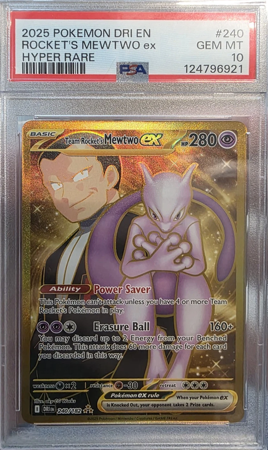2025 POKEMON DRI EN-DESTINED RIVALS HYPER RARE TEAM ROCKET'S MEWTWO EX PSA 10