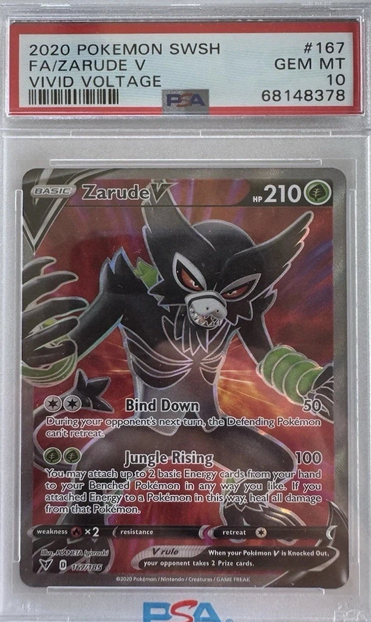 2020 Pokemon Sword & Shield Vivid Voltage Zarude V Full Art 167/185 #167 PSA 10