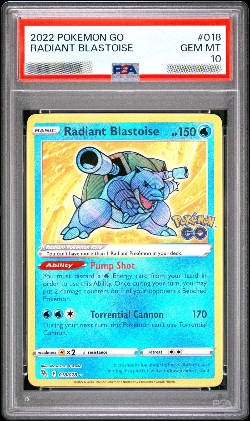 PSA 10 Radiant Blastoise 018/078 Pokémon GO Pokémon Card 2022