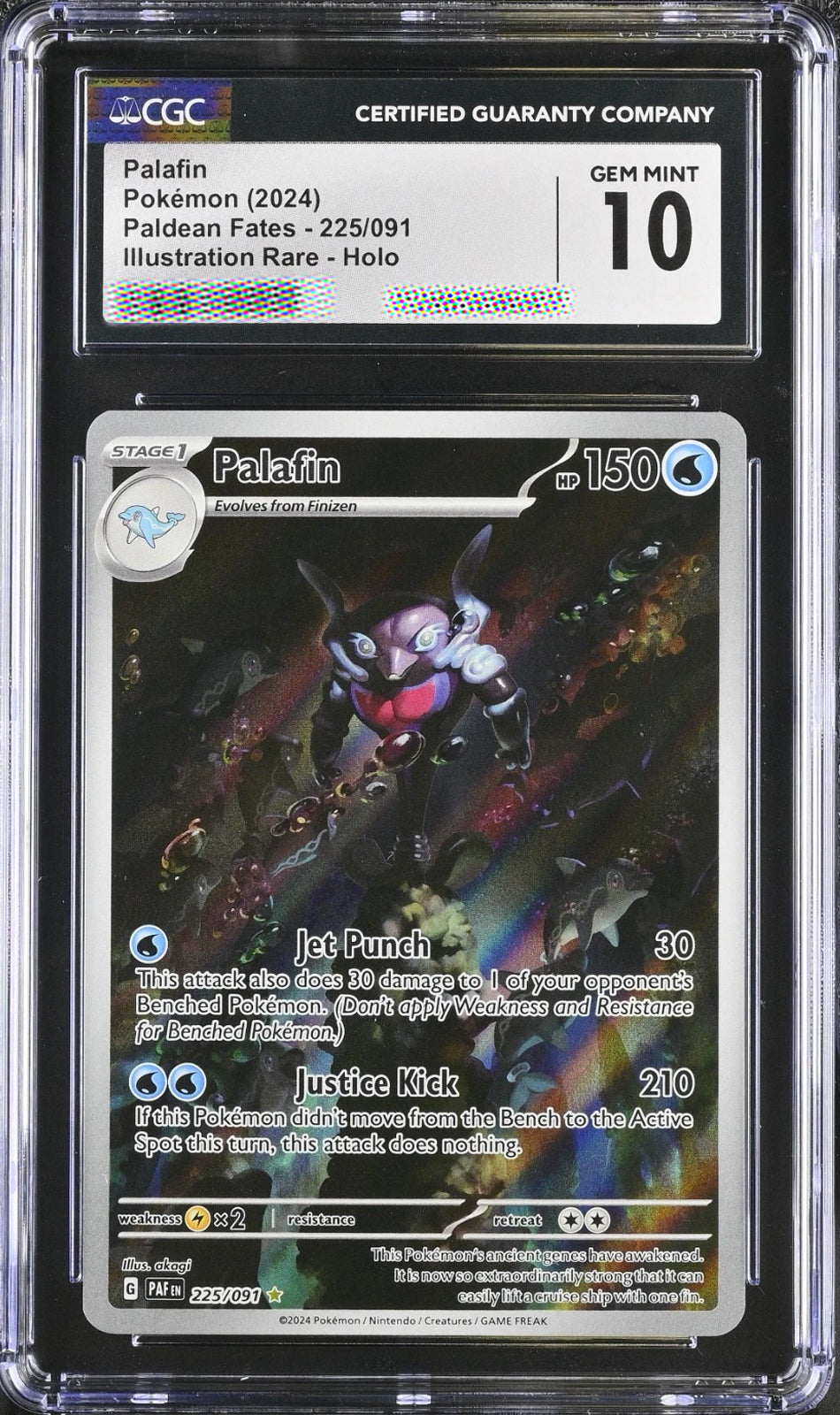 CGC 10 Gem Mint Palafin Illustration Rare Holo 225/091 Paldean Fates Pokémon Card 2024