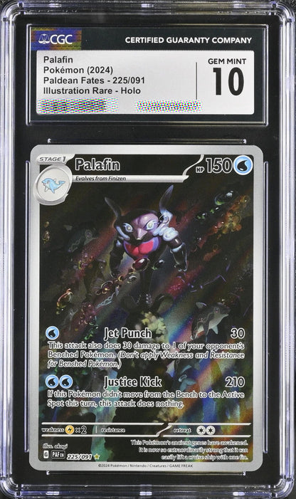 CGC 10 Gem Mint Palafin Illustration Rare Holo 225/091 Paldean Fates Pokémon Card 2024