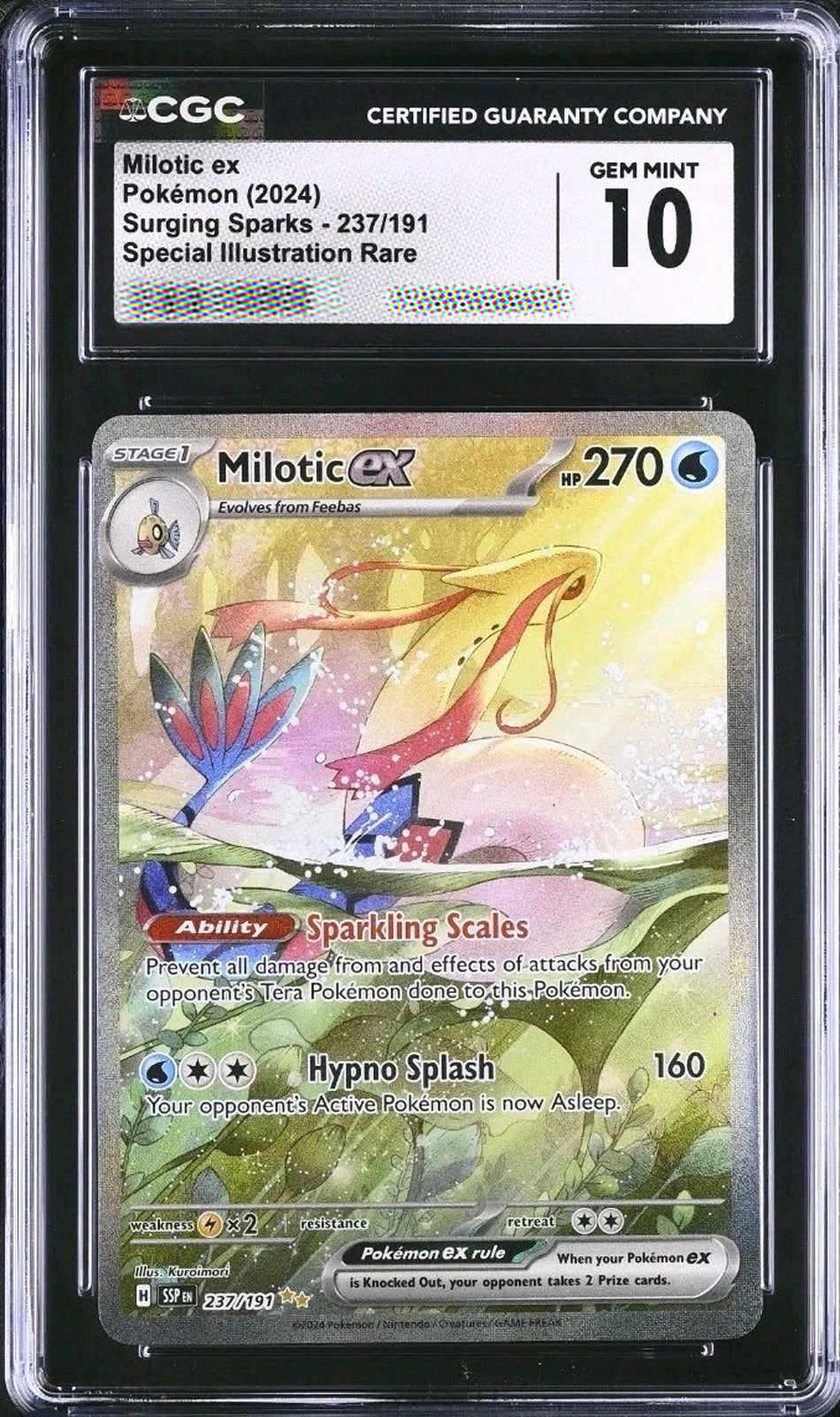 CGC 10 Gem Mint Milotic ex 237/191 SIR Surging Sparks Pokémon Card 2024