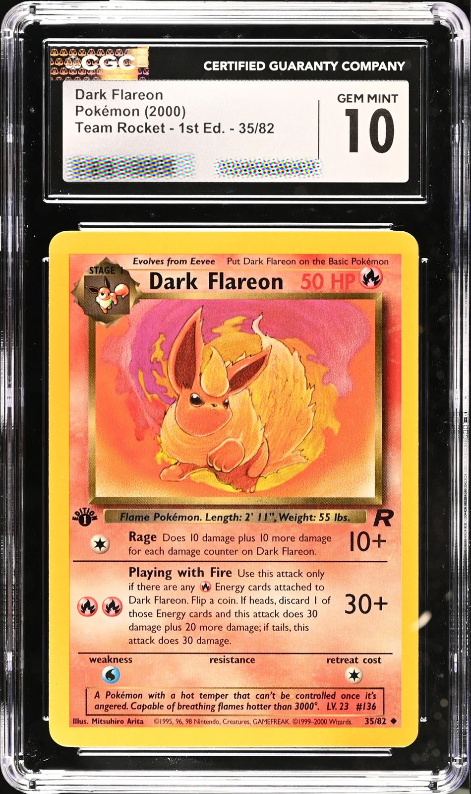 CGC 10 Gem Mint Dark Flareon 35/82 Team Rocket 1st Edition Pokémon Card 2000