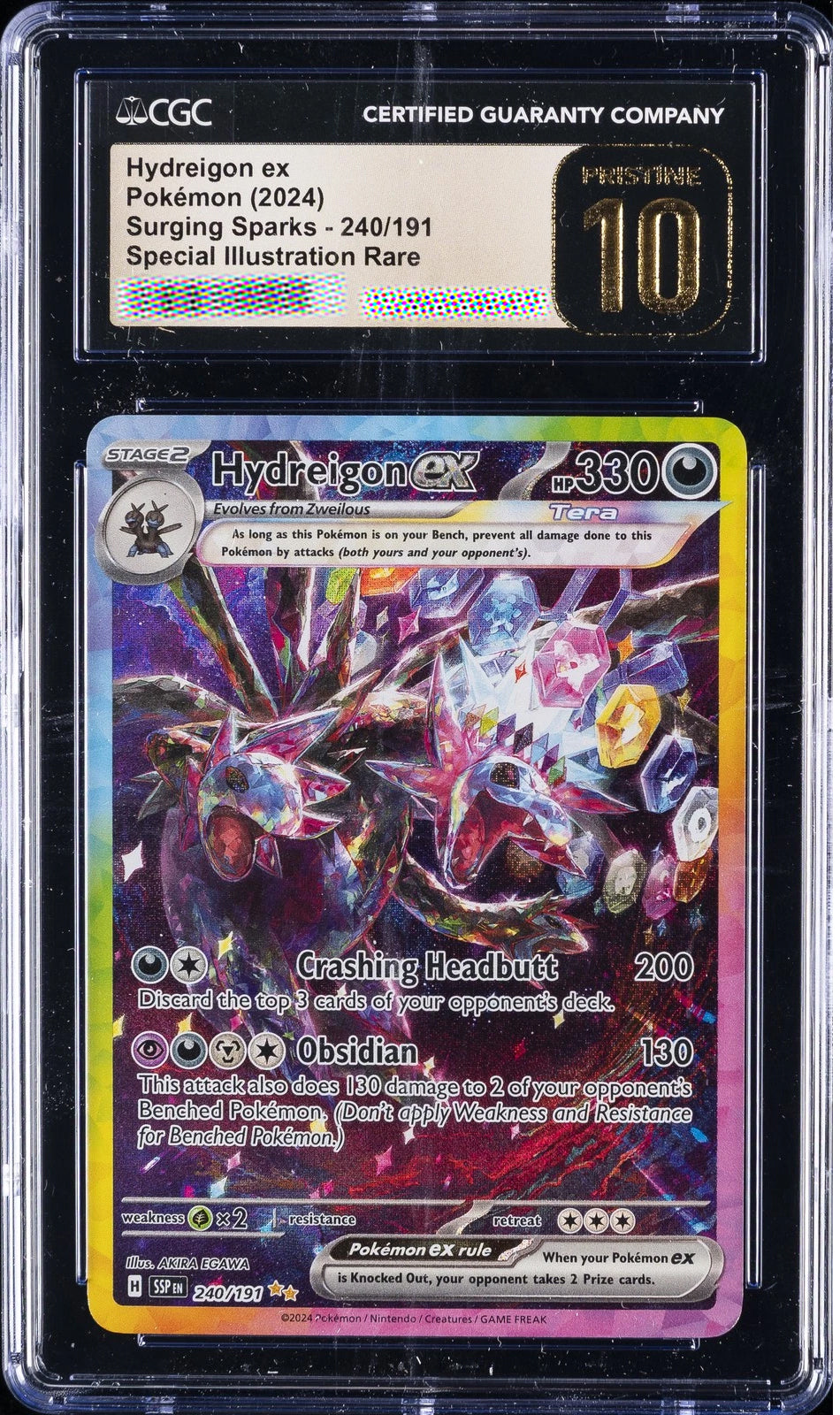 CGC 10 Pristine Hydreigon ex 240/191 Surging Sparks Pokémon Card 2024