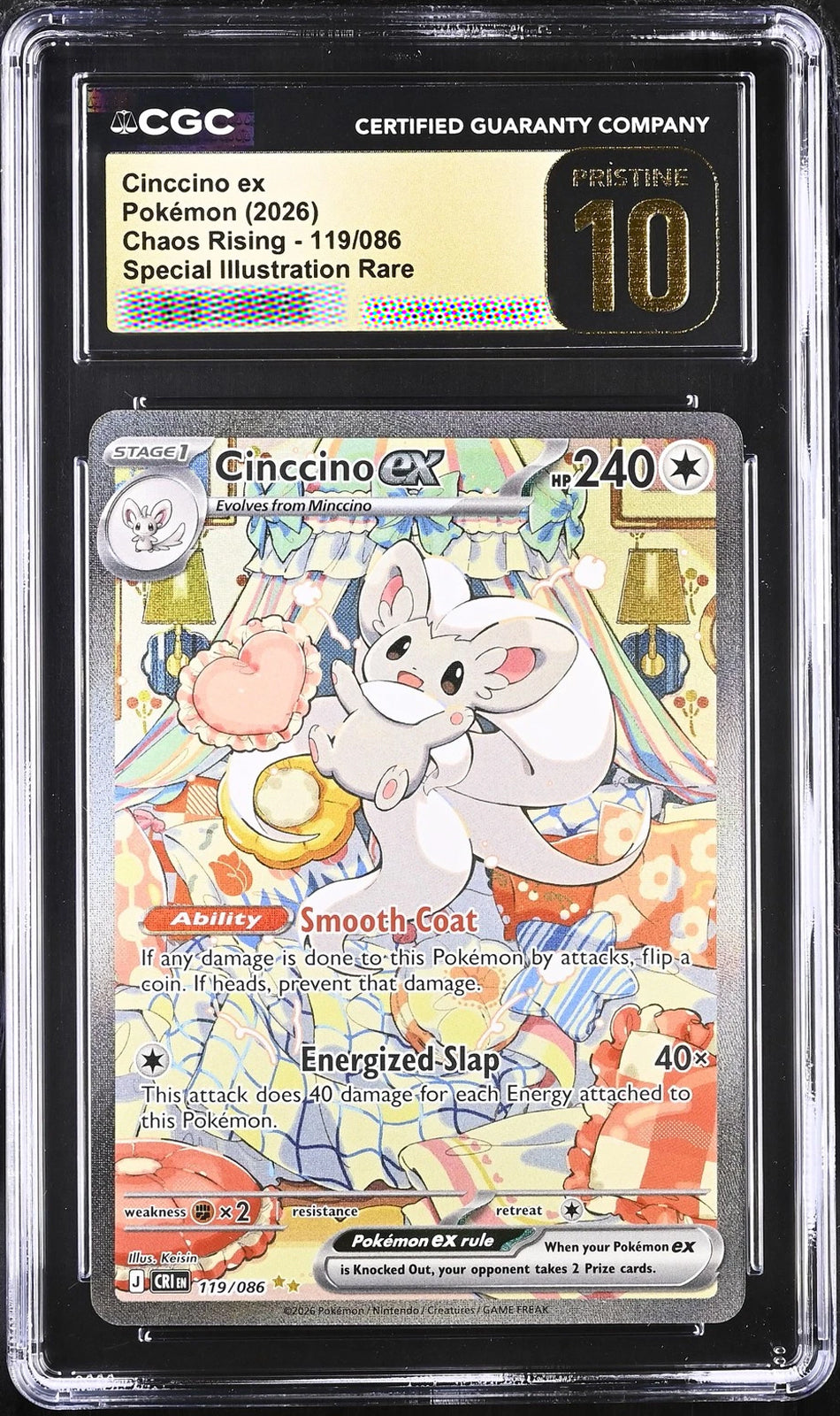 2026 CGC 10 Pristine Cinccino ex 119/086 Special Illustration Rare Pokémon Card