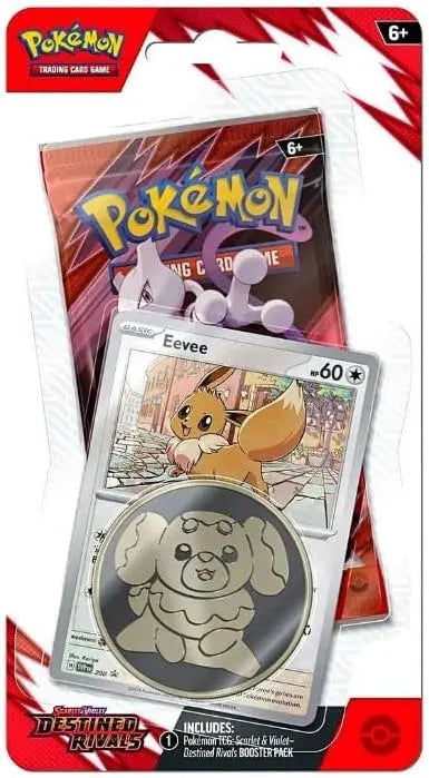 Pokemon TCG Trading Card Game Scarlet and Violet Blister Destined Rival Single Pack Booster with Coin and Promo Card (Eevee)