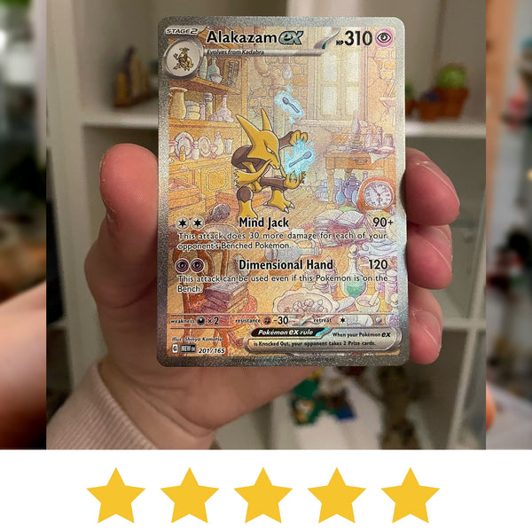 “A Must-Have for Any Pokémon TCG Fan!Alakazam ex card features gorgeous artwork, perfect condition upon arrival, ideal for Pokémon TCG collection centerpiece. -