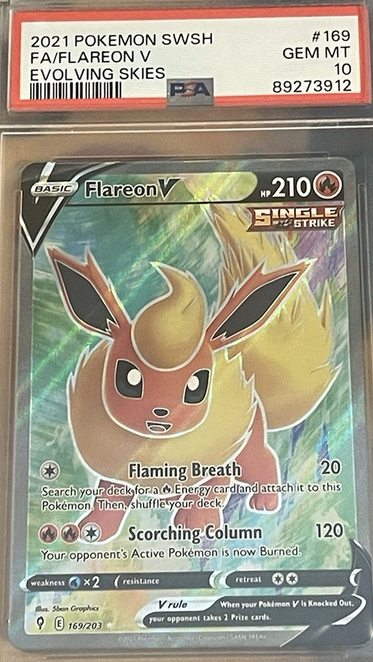 Flareon V (Full Art) 169/203 Swsh07: Evolving Skies Holo PSA 10 Pokemon  (English Version)