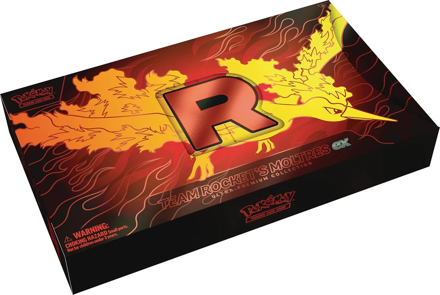 Box with a large letter 'R' and flames on a red and yellow background