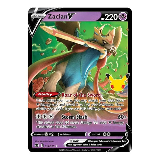 Zacian V Holo Rare V 016/025 Celebrations Pokémon Card