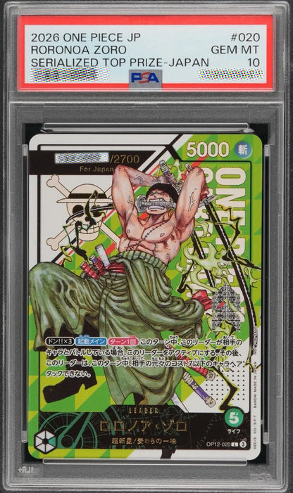Roronoa Zoro OP12-020 Serialized Top Prize – PSA 10 Japanese One Piece Card