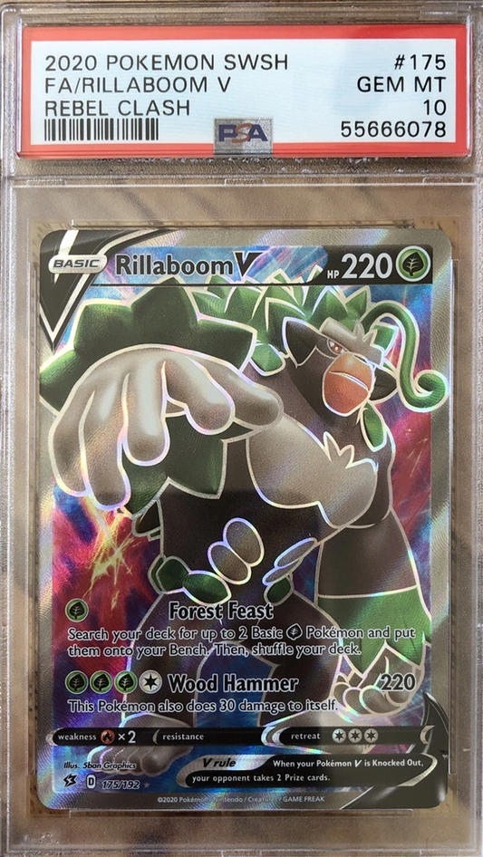 Rillaboom V 2020 Pokemon Rebel Clash 175/192 Full Art PSA 10  (English Version)