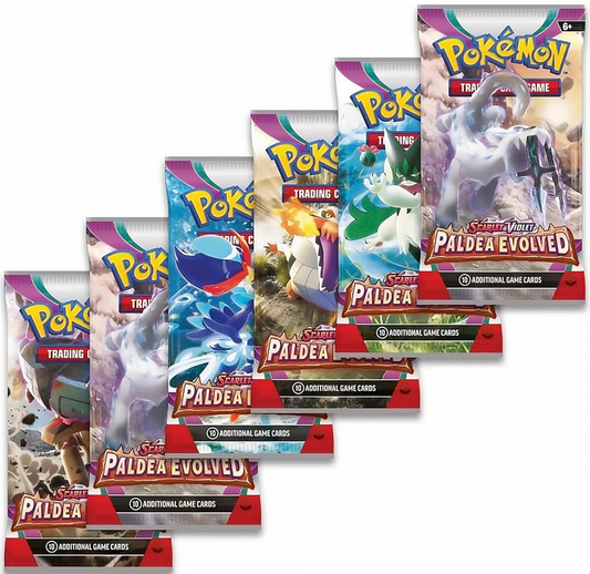 Collection of Pokémon trading card game packs on a white background