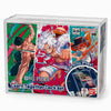 One Piece Card Game Learn Together Deck Set in a clear plastic display box, featuring colorful anime artwork from the Straw Hats and a circular inset showing cards inside the box. Visible brands include One Piece Card Game and Bandai.