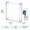 Clear acrylic trading card booster box display stand with dimension labels showing inner height 19.5 cm, inner length 25 cm, and inner width 5.