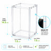 Clear acrylic magnetic booster box with dimension labels showing inner height of 14.5 cm, inner length of 7.