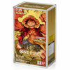 A clear plastic display box containing One Piece Card Game PRB-01 The Best One Piece card pack, featuring a gold and yellow illustrated front with Monkey D. Luffy and Banpremi logos.