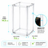 Clear acrylic display box with dimension labels showing inner height 14.5 cm, inner length 7.