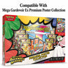 A boxed Pokémon Mega Gardevoir Ex Premium Poster Collection product package shown on a white background with headline text above reading 'Compatible With Mega Gardevoir Ex Premium Poster Collection.' The box features colorful graphic artwork, multiple booster pack illustrations, and visible Pokémon branding.