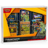 Pokémon Tyranitar EX Premium Collection card display box containing multiple Pokémon trading card packs and cards, shown in a clear plastic case on a white background.