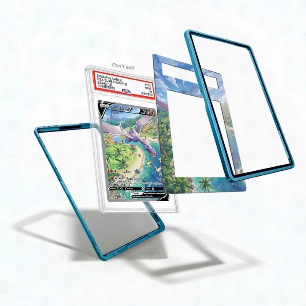 Pokémon trading card with protective blue frames on a white background