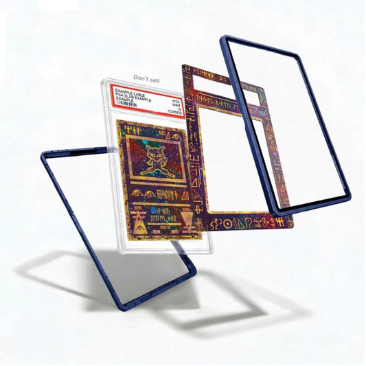 Card with hieroglyphics and protective blue frames on a white background