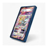 A blue protective screen protector for a tablet, shown applied to the screen of a tablet. The screen displays a green and black patterned wallpaper with a Pokémon card overlay.