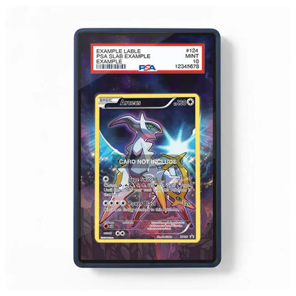 A PSA-graded holographic Pokémon TCG card slab containing an Arceus card, shown against a plain white background. The slab has a black border and a clear top label with PSA branding and grading details.