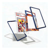 A clear acrylic display card frame set with dark blue borders, shown disassembled around a graded holographic Pokémon card on a clean white background.