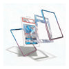 Three transparent phone case frames with iridescent blue, purple, and pink edges are shown floating around a graded Pokémon TCG card inside a clear protective case, on a clean white background.