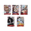 Five trading cards featuring animated characters on a white background