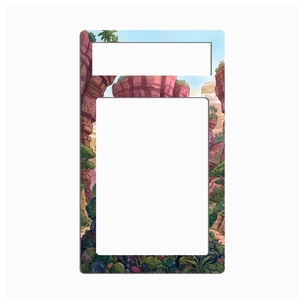 A decorative picture frame with a colorful illustrated border depicting a canyon landscape, shown on a plain white background.