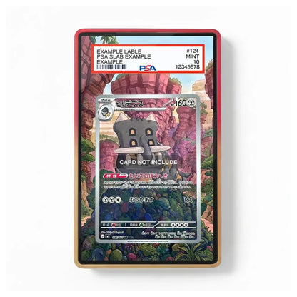 A framed art print featuring a Pokémon card with a holographic overlay and a red border, displayed on a clean white background.