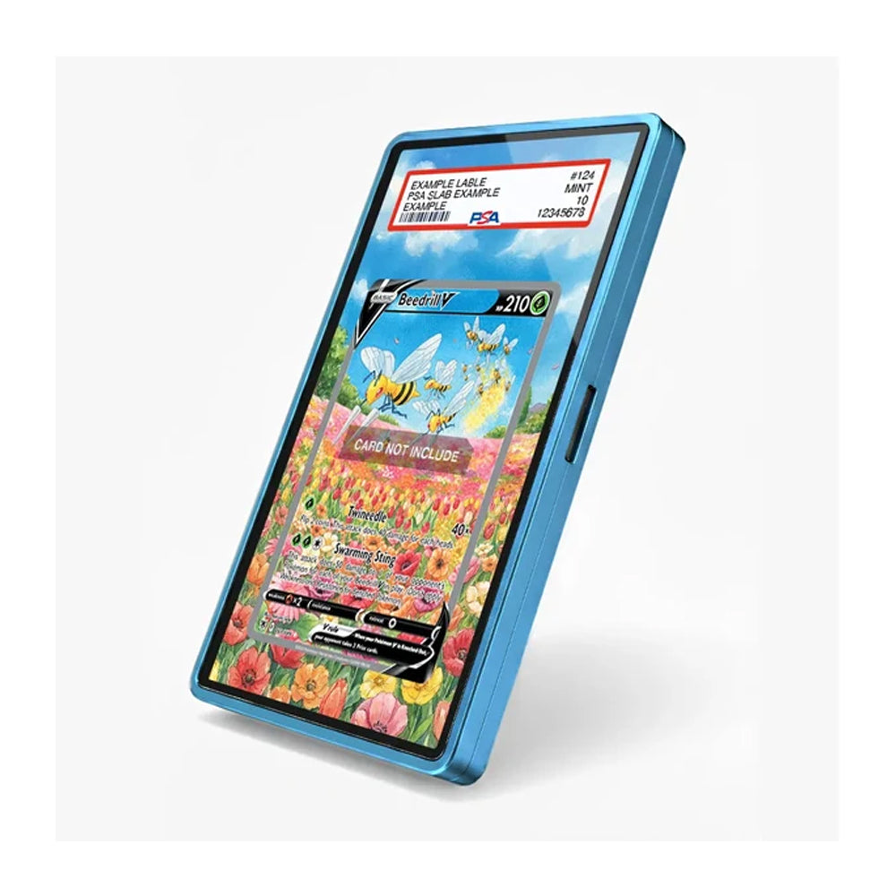 A rectangular card case with rounded corners featuring a detailed, colorful cartoon illustration of a Japanese street market scene. The design includes characters, lanterns, and storefronts, with a large blank white space in the center for a phone insert.