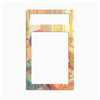 A decorative rectangular frame or magnet board with two cutouts, featuring a colorful pastel illustration of a cozy room with plants and warm-toned furniture. The center cutout is blank white, and the top cutout is also blank white.