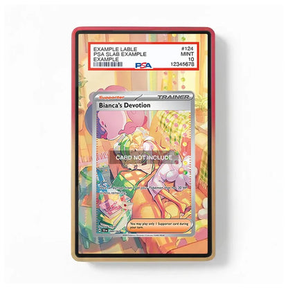 A collectible PSA graded card slab containing a Trainer card, shown against a clean white background. The slab has a red outer border and a gold inner frame, with the PSA certification label visible at the top.