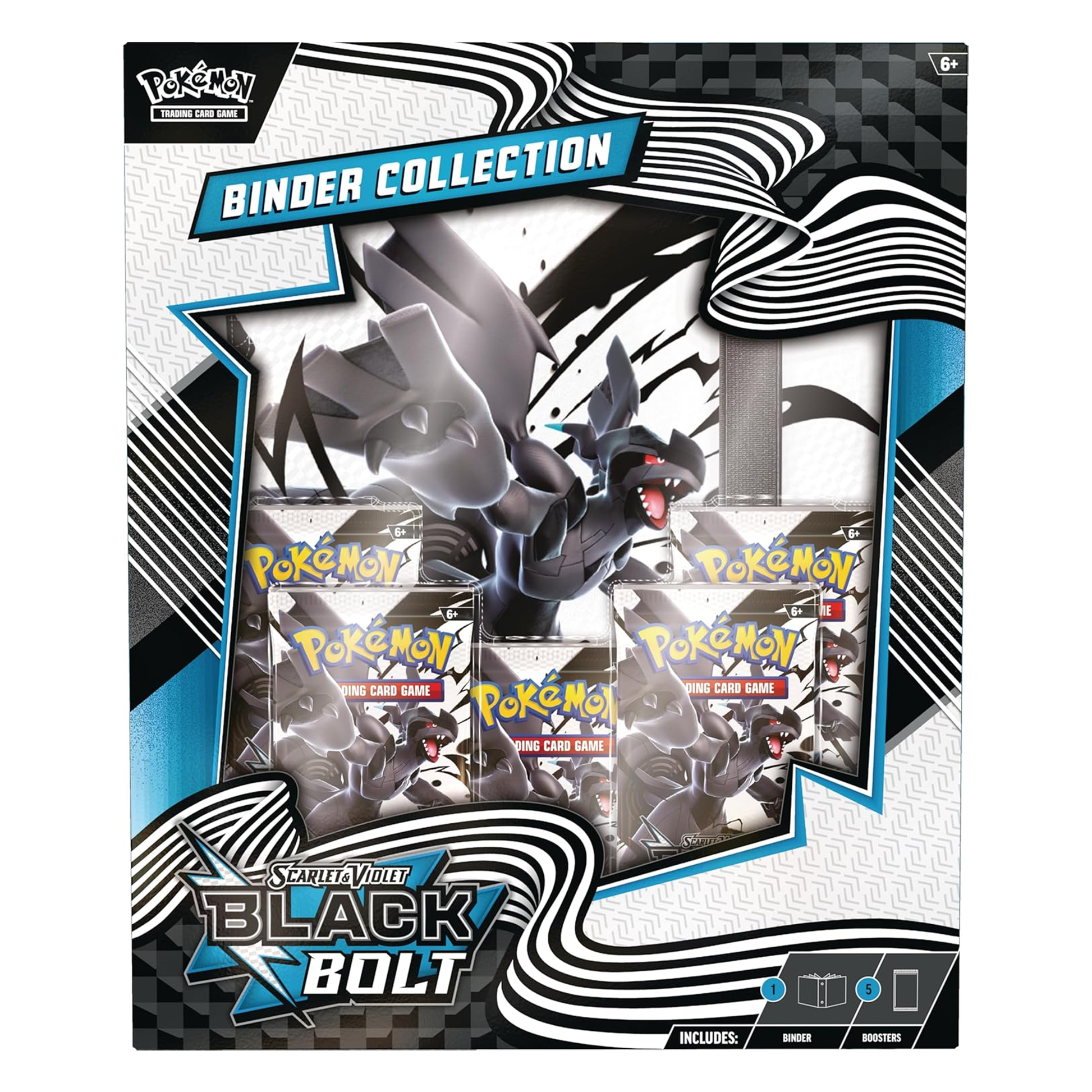 Pokémon Black Bolt Binder Collection packaging with Pokémon characters and text.