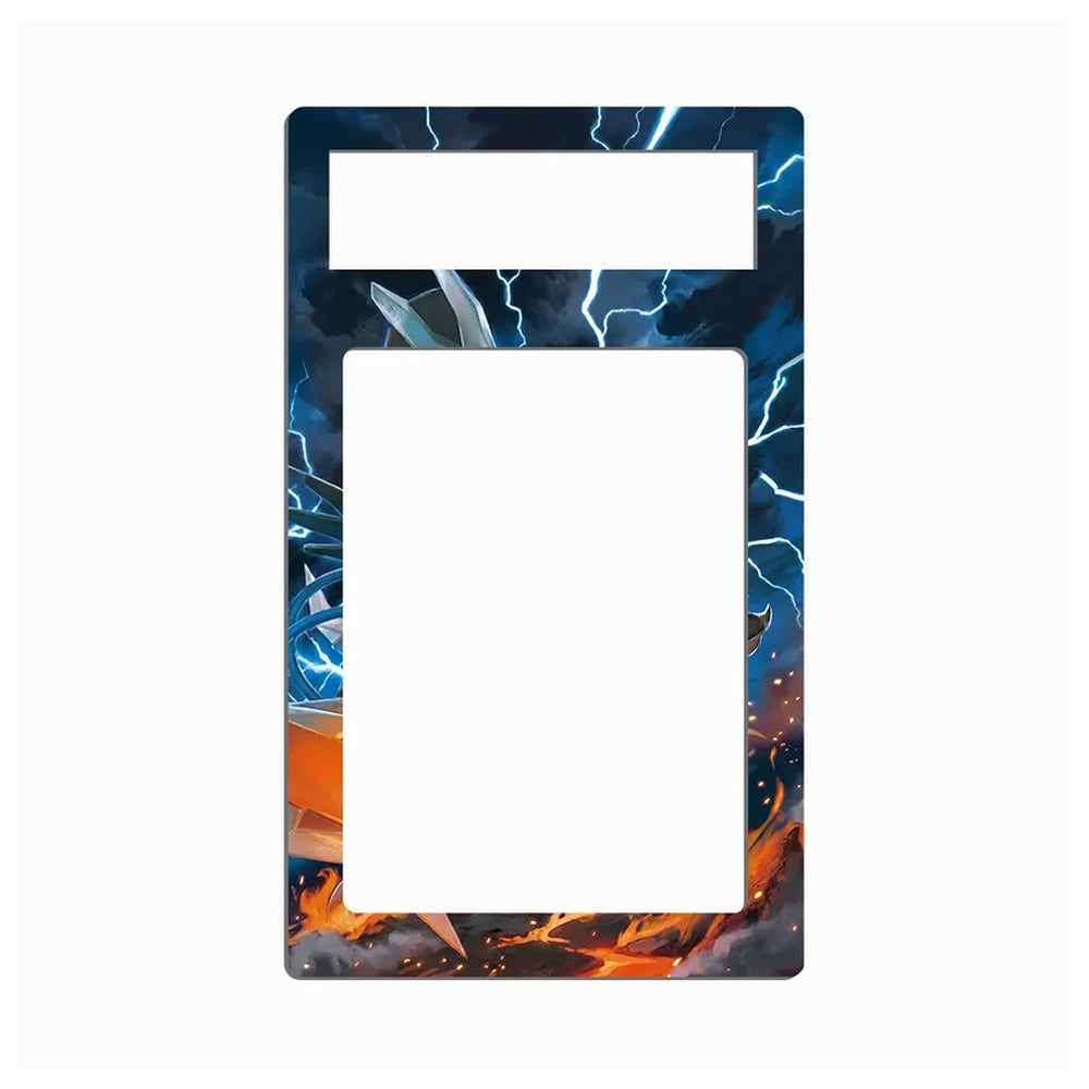 A rectangular decorative plate or frame insert with a printed fantasy lightning design, featuring a top label slot and a large blank center cutout, shown on a plain white background.