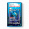 Pokémon trading card in a protective blue frame with label