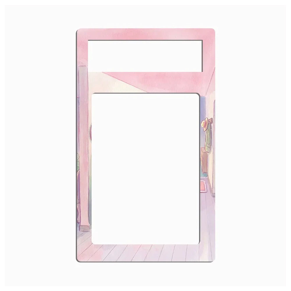 A rectangular picture frame with a pastel pink watercolor design featuring a hallway and floor, shown on a solid white background.