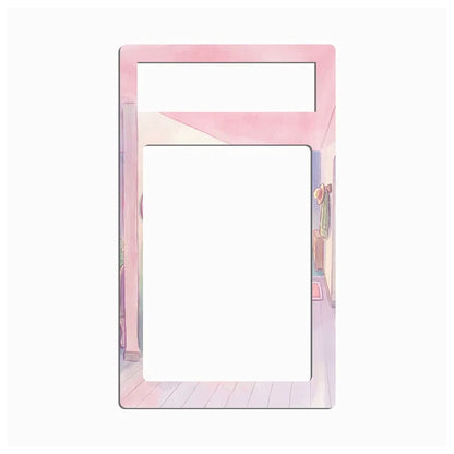 A rectangular picture frame with a pastel pink watercolor design featuring a hallway and floor, shown on a solid white background.