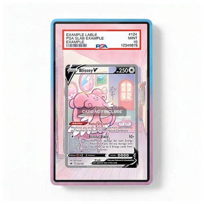 A PSA graded holographic display card featuring a pink Blissey V Pokémon card, presented in a clear acrylic slab with a blue and pink border. The slab is graded PSA 10 Mint by the PSA logo on the top label.