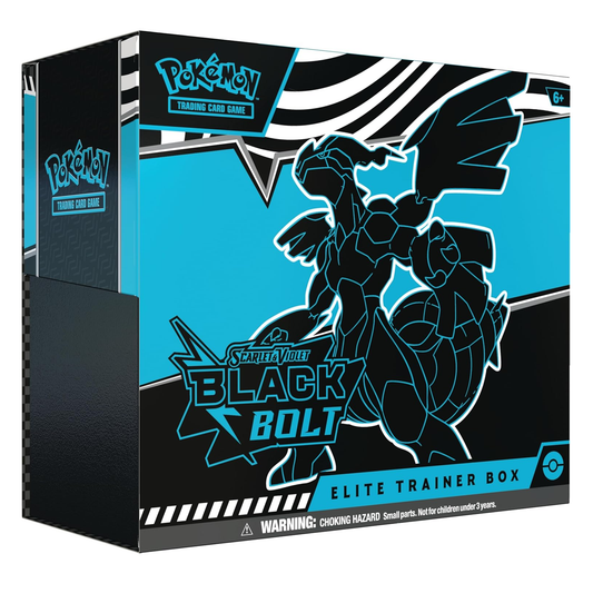 Pokémon Black Bolt Elite Trainer Box packaging with Pokémon logo.