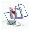 A set of decorative acrylic card protectors and frames in blue and purple, shown floating around a graded collectible card on a clean white background.