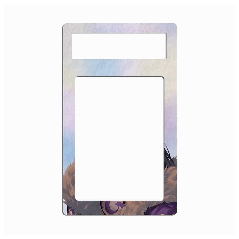 A decorative metal plate frame with a pastel watercolor background and an anime character's brown fur and purple hair visible at the bottom, shown on a plain white background.