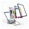 Three clear acrylic card sleeves with dark blue borders are shown floating against a white background, with one sleeve containing a printed anime card insert. The sleeves appear transparent with blue edging, and no person or real environment is present.