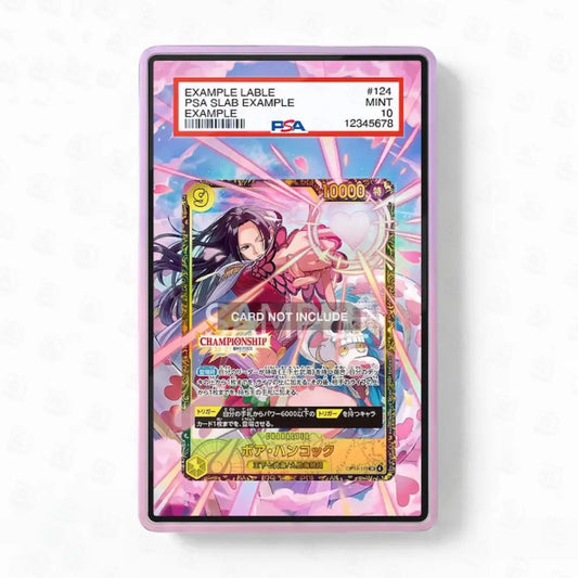 Card in a protective case with colorful design and text