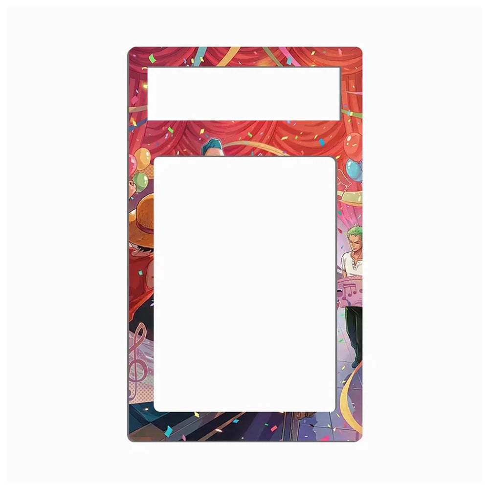 A decorative rectangular frame or plate with rounded corners, featuring a colorful illustrated border and two large blank white cutout areas, shown on a plain light gray background.
