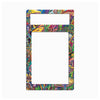A colorful decorative frame or border with an abstract psychedelic doodle pattern in multiple bright hues, shown on a plain light gray background.