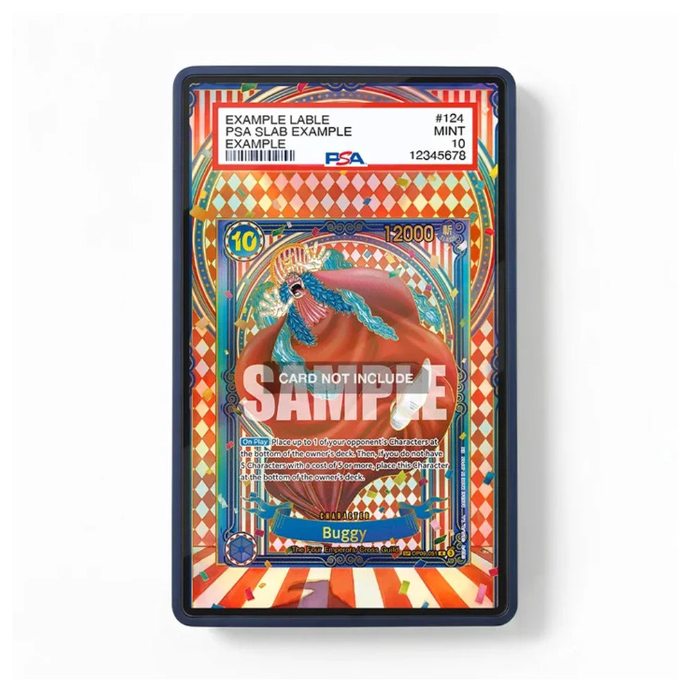 A PSA graded collectible card slab showing a colorful illustrated card with a butterfly motif and a white top label, photographed against a plain white background.